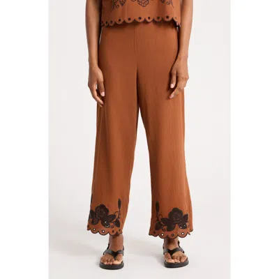 Ellen Tracy Embroidered Pants In Brown