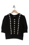 Ellen Tracy Embroidered Short Sleeve Crop Sweater In Black