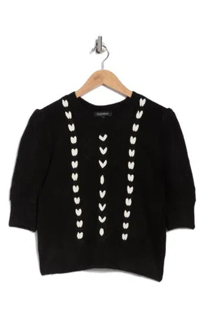 ELLEN TRACY ELLEN TRACY EMBROIDERED SHORT SLEEVE CROP SWEATER