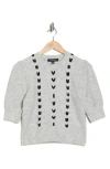 Ellen Tracy Embroidered Short Sleeve Crop Sweater In Gray
