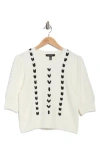 Ellen Tracy Embroidered Short Sleeve Crop Sweater In White