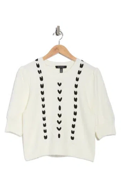 Ellen Tracy Embroidered Short Sleeve Crop Sweater In White