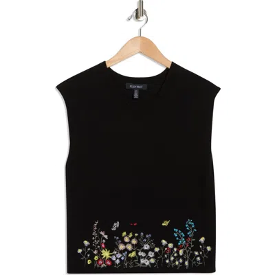 Ellen Tracy Embroidered Sleeveless Sweater In Black