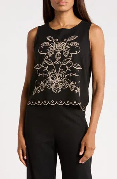 Ellen Tracy Embroidered Tank Top In Black