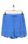 Ellen Tracy Eyelet Embroidered Shorts In Azure