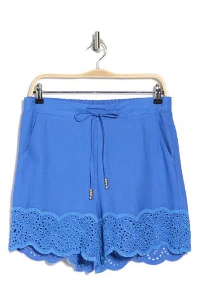 Ellen Tracy Eyelet Embroidered Shorts In Azure