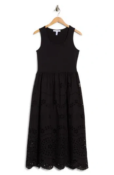Ellen Tracy Eyelet Embroidered Twofer Dress In Black