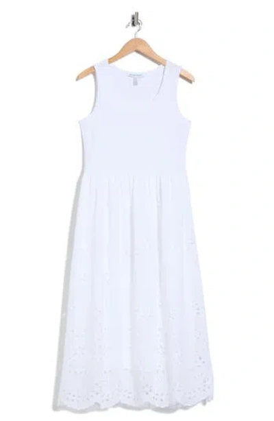 Ellen Tracy Eyelet Embroidered Twofer Dress In White