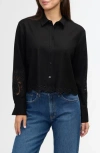Ellen Tracy Eyelet Inset Button-up Shirt In Black