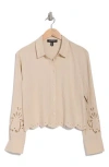 Ellen Tracy Eyelet Inset Button-up Shirt In Linen