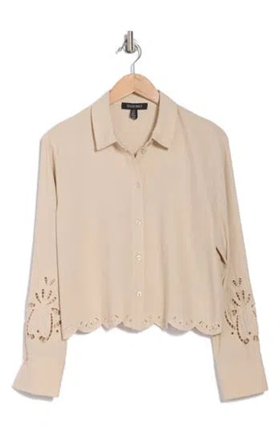 Ellen Tracy Eyelet Inset Button-up Shirt In Linen
