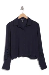Ellen Tracy Eyelet Inset Button-up Shirt In Navy