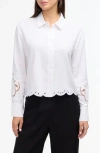 Ellen Tracy Eyelet Inset Button-up Shirt In White