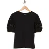 Ellen Tracy Eyelet Puff Sleeve Top In Black