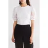 Ellen Tracy Eyelet Puff Sleeve Top In Marshmallow