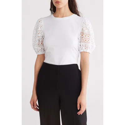 Ellen Tracy Eyelet Puff Sleeve Top In Marshmallow