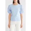 Ellen Tracy Eyelet Puff Sleeve Top In Sky Blue