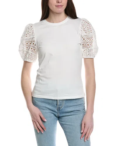 Ellen Tracy Eyelet Puff Sleeve Top In White