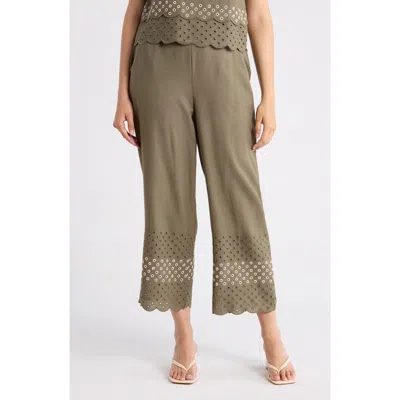 Ellen Tracy Eyelet Scallop Hem Pants In Green