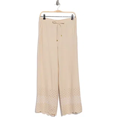 Ellen Tracy Eyelet Scallop Hem Pants In Neutral