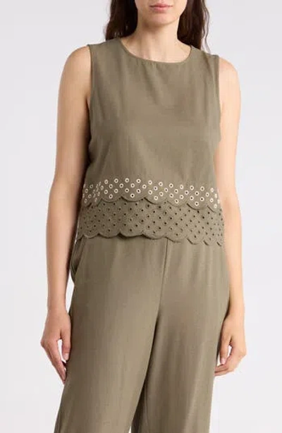 Ellen Tracy Eyelet Scallop Shell In Green