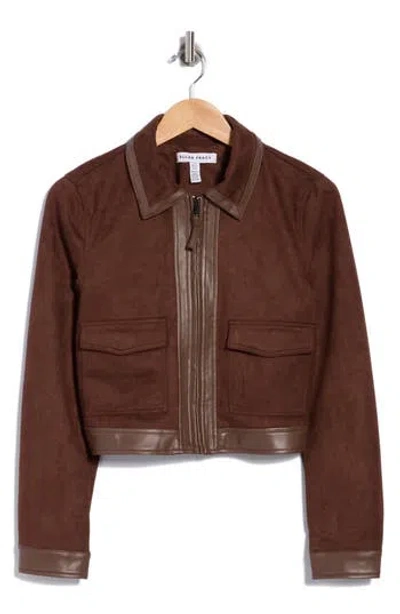 Ellen Tracy Faux Suede & Faux Leather Crop Jacket In Brown