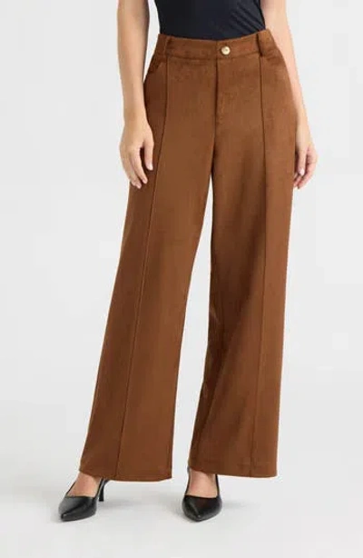 Ellen Tracy Faux Suede Wide Leg Pants In Dark Tan