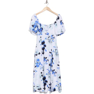Ellen Tracy Floral Balloon Sleeve Maxi Dress In Azure Bouquet