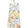 Ellen Tracy Button Front Flared Linen-blend Midi Skirt In Multi
