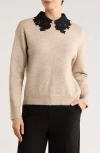Ellen Tracy Floral Collar Sweater In Brown