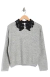 Ellen Tracy Floral Collar Sweater In Gray