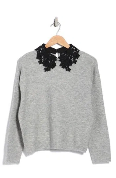 Ellen Tracy Floral Collar Sweater In Gray