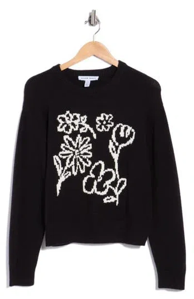 Ellen Tracy Floral Crop Sweater In Black