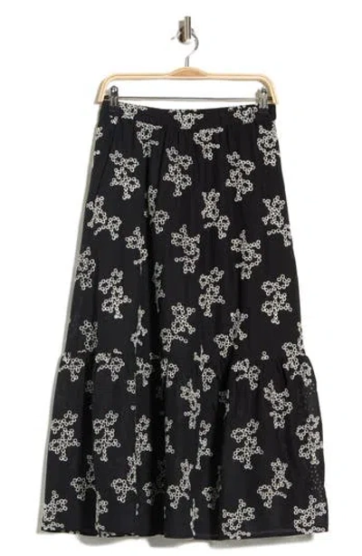 Ellen Tracy Floral Embroidered Cotton Voile Maxi Skirt In Black