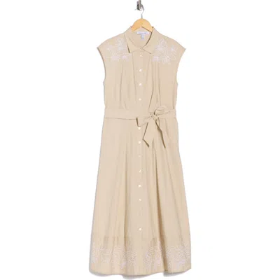 Ellen Tracy Floral Embroidered Poplin Shirtdress In Neutral