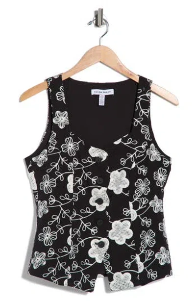 Ellen Tracy Floral Embroidery Long Vest In Black