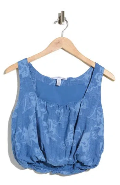 Ellen Tracy Floral Jacquard Bubble Hem Crop Tank In Blue