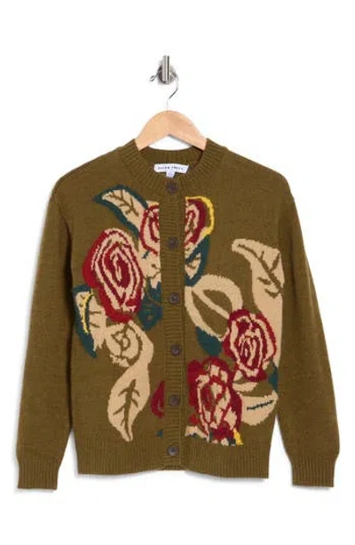 Ellen Tracy Floral Jacquard Cardigan In Brown