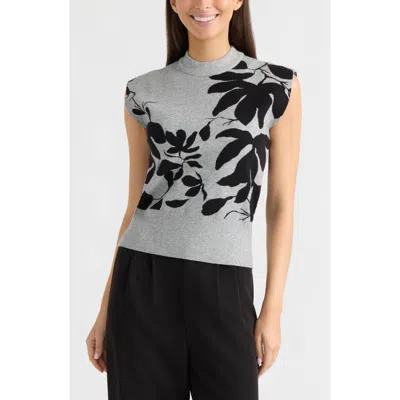 Ellen Tracy Floral Jacquard Sleeveless Sweater In Light Grey Mix