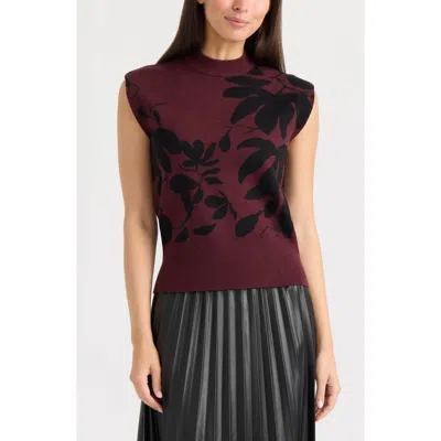 Ellen Tracy Floral Jacquard Sleeveless Sweater In Winetasting