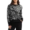 Ellen Tracy Floral Jacquard Sweater In Black