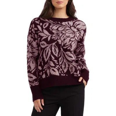 Ellen Tracy Floral Jacquard Sweater In Wine Tasting