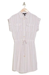 Ellen Tracy Floral Print Drop Shoulder Shirtdress In Linen/ White Stripe