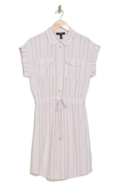 Ellen Tracy Floral Print Drop Shoulder Shirtdress In Linen/ White Stripe
