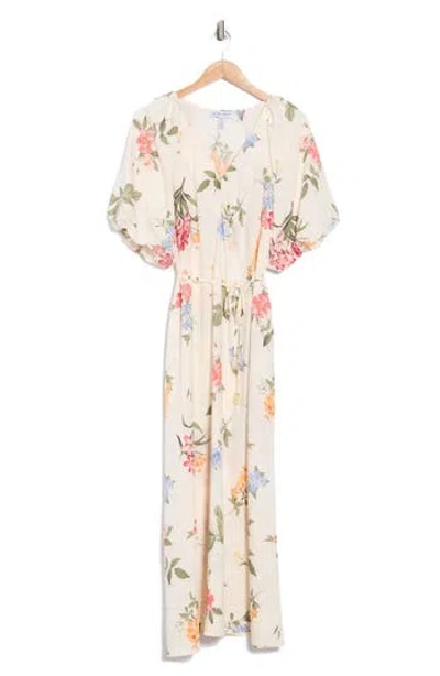 Ellen Tracy Floral Puff Sleeve Maxi Dress In White