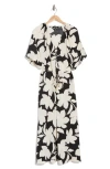 Ellen Tracy Floral Puff Sleeve Maxi Dress In Black Floral