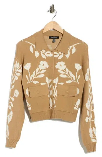 Ellen Tracy Floral Snap Front Crop Cardigan In Brown
