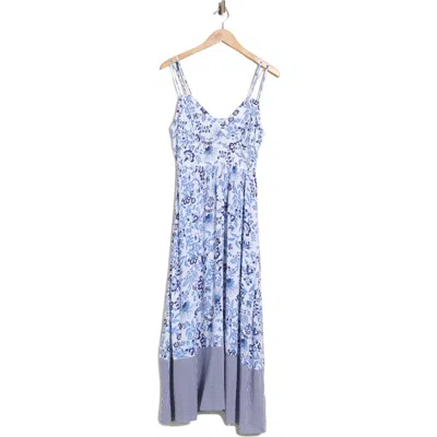 Ellen Tracy Floral Strappy Challis Midi Dress In Blue