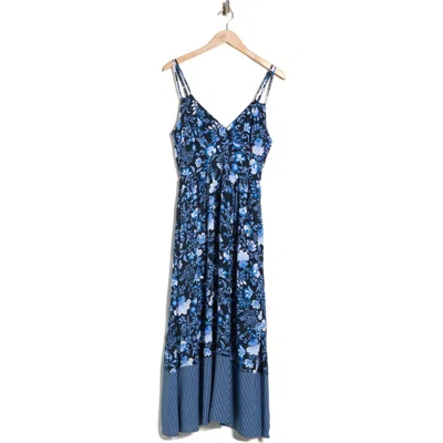 Ellen Tracy Floral Strappy Challis Midi Dress In Blue