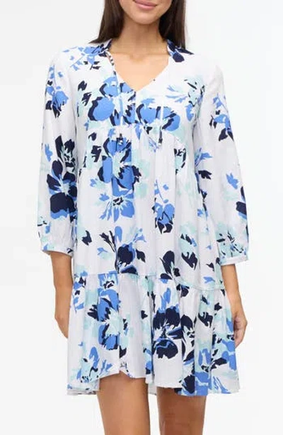 Ellen Tracy Floral Tiered Babydoll Dress In Azure Bouquet